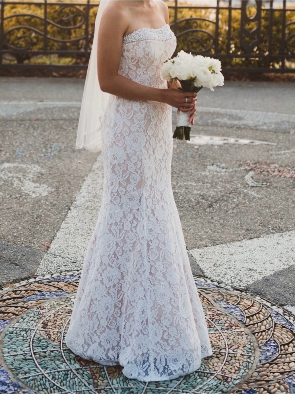 Strapless Lace Wedding Gown in White